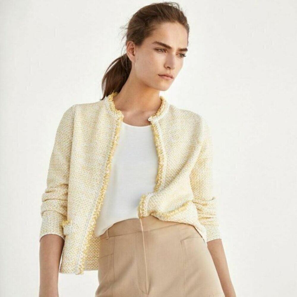 Massimo Dutti NWT Cream Tweed Open Cardigan Jacket M